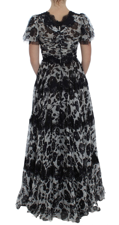 Shop Dolce & Gabbana Black Silk Floral Lace Ricamo Ball Maxi Women's Dress