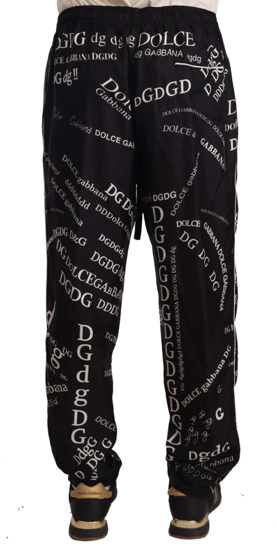 Shop Dolce & Gabbana Black Silk Logo Print Lounge Jogging Trousers Men's Pants
