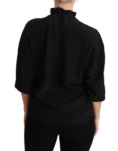 Shop Dolce & Gabbana Black Silk Shirt Ruffled Top Women's Blouse