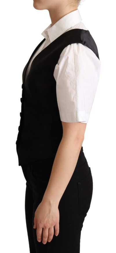 Dolce & Gabbana Black Silk Sleeveless Waistcoat Vest In Black