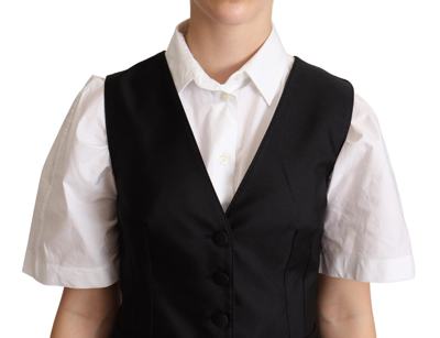 Shop Dolce & Gabbana Black Silk Sleeveless Waistcoat Women's Vest