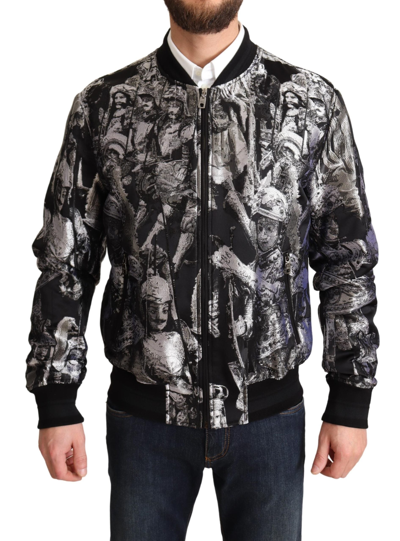 Shop Dolce & Gabbana Elegant Black Bomber Jacket With Silver Men's Details