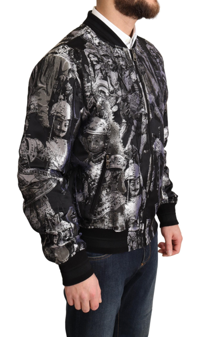 Dolce & Gabbana Black Silver Puppi Motive Bomber Jacket In Black