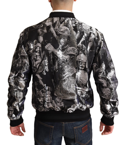 Shop Dolce & Gabbana Elegant Black Bomber Jacket With Silver Men's Details