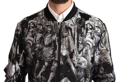 Shop Dolce & Gabbana Elegant Black Bomber Jacket With Silver Men's Details