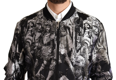 Dolce & Gabbana Black Silver Puppi Motive Bomber Jacket In Black