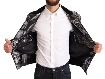 Shop Dolce & Gabbana Elegant Black Bomber Jacket With Silver Men's Details