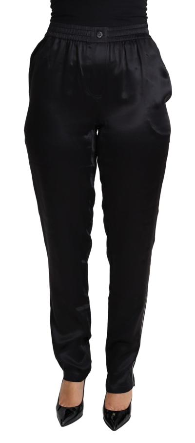 Shop Dolce & Gabbana Black Skinny Tapered Trouser Silk Satin Women's Pants