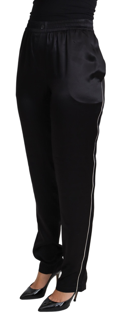 Shop Dolce & Gabbana Black Skinny Tapered Trouser Silk Satin Women's Pants