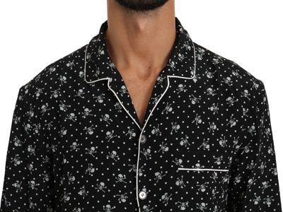 Shop Dolce & Gabbana Elegant Silk Pajama Shirt With Skull Men's Print In Black