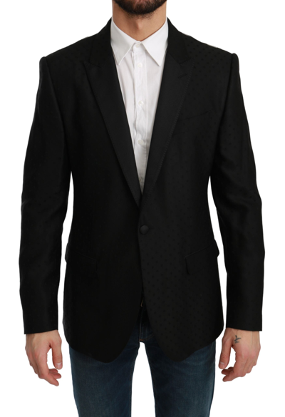 Shop Dolce & Gabbana Polka Dotted Slim Fit Martini Men's Jacket In Black