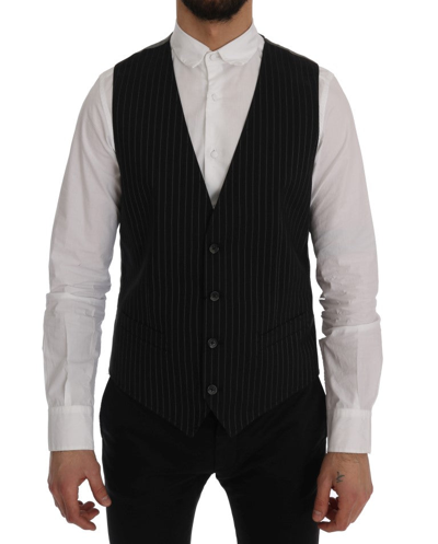 Shop Dolce & Gabbana Black Staff Cotton Striped Men's Vest