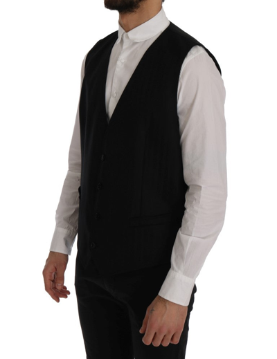 Shop Dolce & Gabbana Black Staff Wool Stretch Men's Vest
