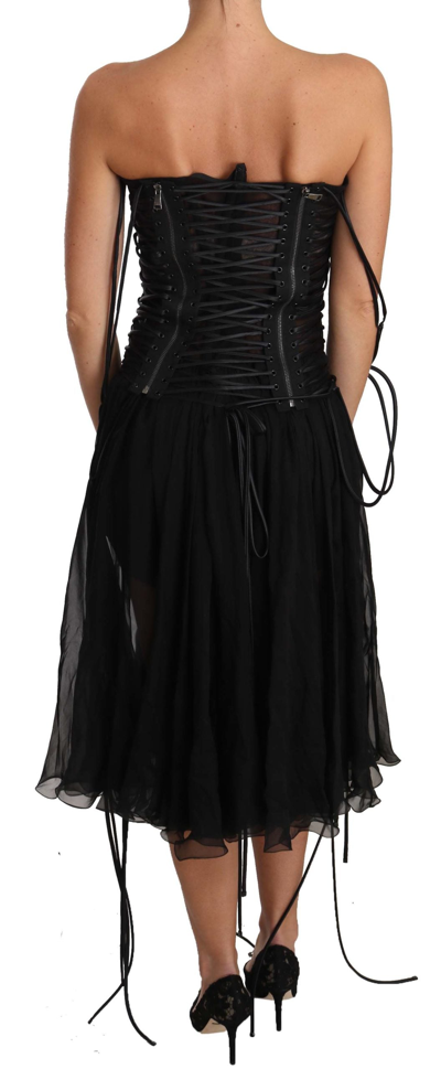Shop Dolce & Gabbana Elegant Strapless A-line Midi Corset Women's Dress In Black