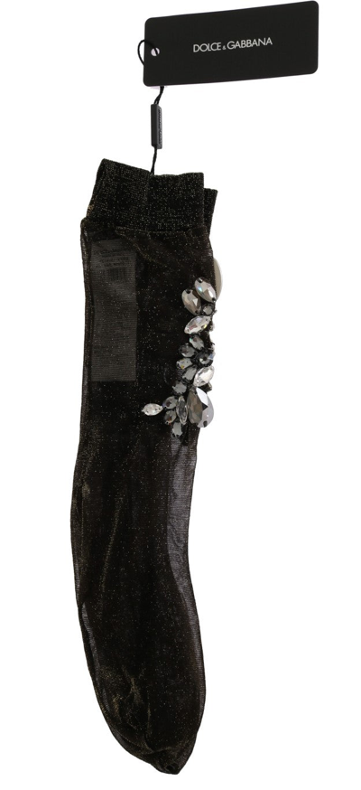 Shop Dolce & Gabbana Black Stretch Floral Clear Crystal Women's Socks