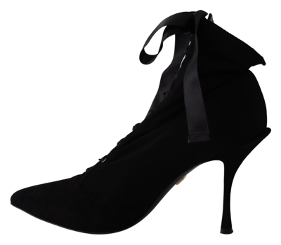 Shop Dolce & Gabbana Elegant Black Ankle Heel Boots With Leather Women's Sole