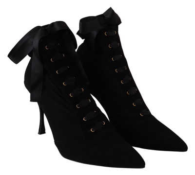 Shop Dolce & Gabbana Elegant Black Ankle Heel Boots With Leather Women's Sole