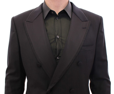 Shop Dolce & Gabbana Black Striped Double Breasted Slim Fit Men's Suit