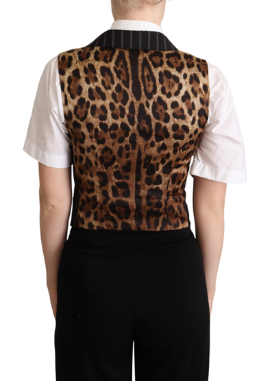 Shop Dolce & Gabbana Black Striped Leopard Print Waistcoat Vest Women's Top