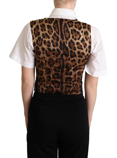 Shop Dolce & Gabbana Black Striped Leopard Print Waistcoat Women's Vest