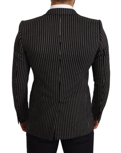Dolce & Gabbana Black Striped Slim Fit Wool Coat Blazer In Black