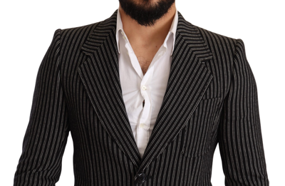Shop Dolce & Gabbana Elegant Black Striped Virgin Wool Men's Blazer