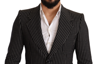 Dolce & Gabbana Black Striped Slim Fit Wool Coat Blazer In Black