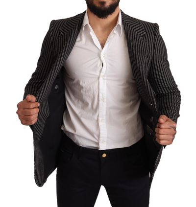 Dolce & Gabbana Black Striped Slim Fit Wool Coat Blazer In Black