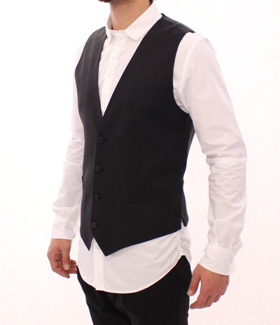 Shop Dolce & Gabbana Black Striped Wool Single Breasted Men's Vest