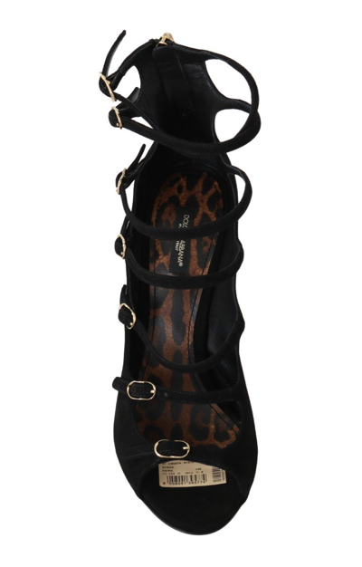 Shop Dolce & Gabbana Black Suede Ankle Strap Heels Women's Pumps