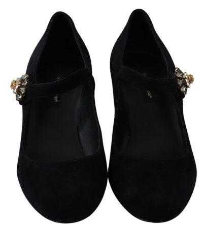 Shop Dolce & Gabbana Black Suede Crystal Heels Mary Jane Women's Shoes