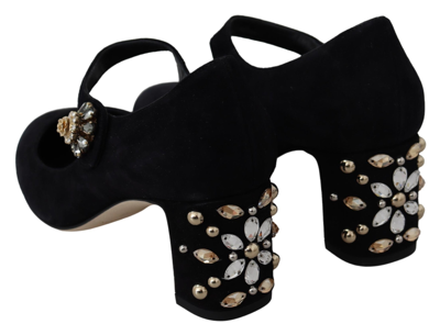 Shop Dolce & Gabbana Black Suede Crystal Heels Mary Jane Women's Shoes