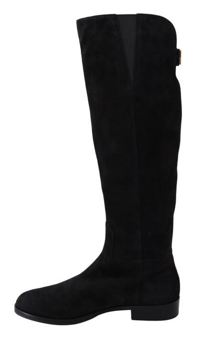 Shop Dolce & Gabbana Black Suede Knee High Flat Boots Women's Shoes