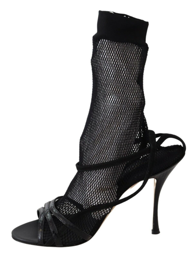 Shop Dolce & Gabbana Black Suede Short Boots Sandals Women's Shoes