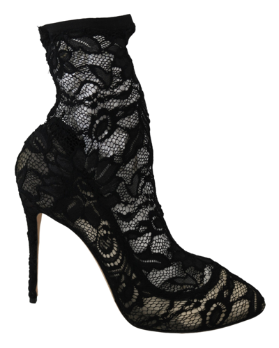 Shop Dolce & Gabbana Black Taormina Lace Socks Boots Shoes Women's Pumps