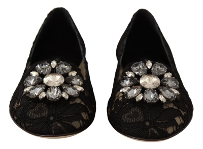 Shop Dolce & Gabbana Black Taormina Lace Crystal Loafers Women's Shoes