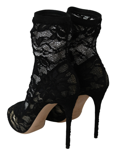 Shop Dolce & Gabbana Black Taormina Lace Socks Boots Shoes Women's Pumps