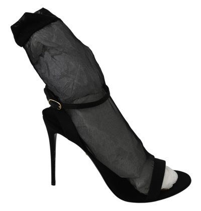 Shop Dolce & Gabbana Black Tulle Stretch Stilettos Sandals Women's Shoes
