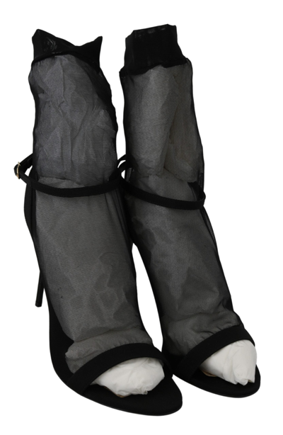 Shop Dolce & Gabbana Black Tulle Stretch Stilettos Sandals Women's Shoes