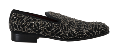 Shop Dolce & Gabbana Black Velvet Crystal Beaded Men's Loafers