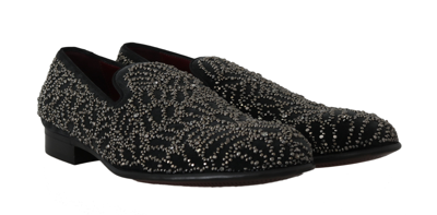 Shop Dolce & Gabbana Black Velvet Crystal Beaded Men's Loafers