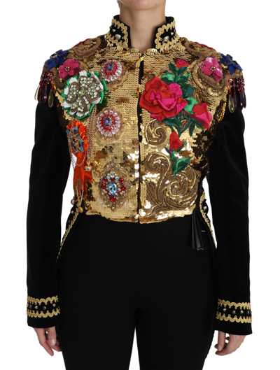 Shop Dolce & Gabbana Black Velvet Crystal Sequined  Women's Jacket