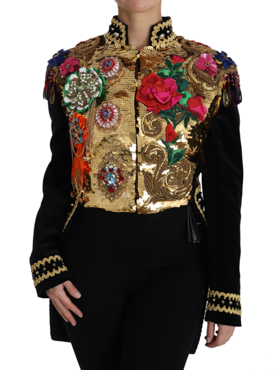 Shop Dolce & Gabbana Black Velvet Crystal Sequined  Women's Jacket