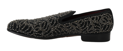 Shop Dolce & Gabbana Black Velvet Crystal Beaded Men's Loafers