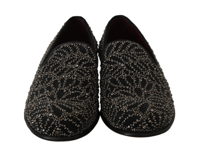 Shop Dolce & Gabbana Black Velvet Crystal Beaded Men's Loafers