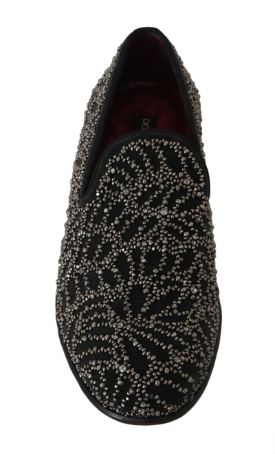 Shop Dolce & Gabbana Black Velvet Crystal Beaded Men's Loafers