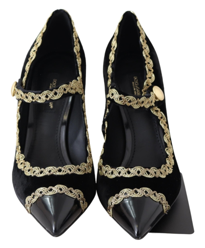 Shop Dolce & Gabbana Black Velvet Gold Mary Janes Women's Pumps