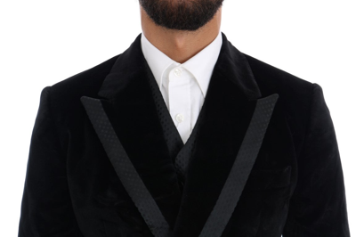 Shop Dolce & Gabbana Black Velvet Slim Double Breasted Men's Suit