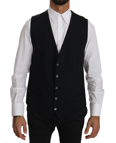 Shop Dolce & Gabbana Sleek Black Cotton Blend Dress Men's Vest