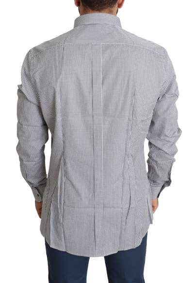 Dolce & Gabbana Black White Checkered Gold Dress Cotton Shirt In Black